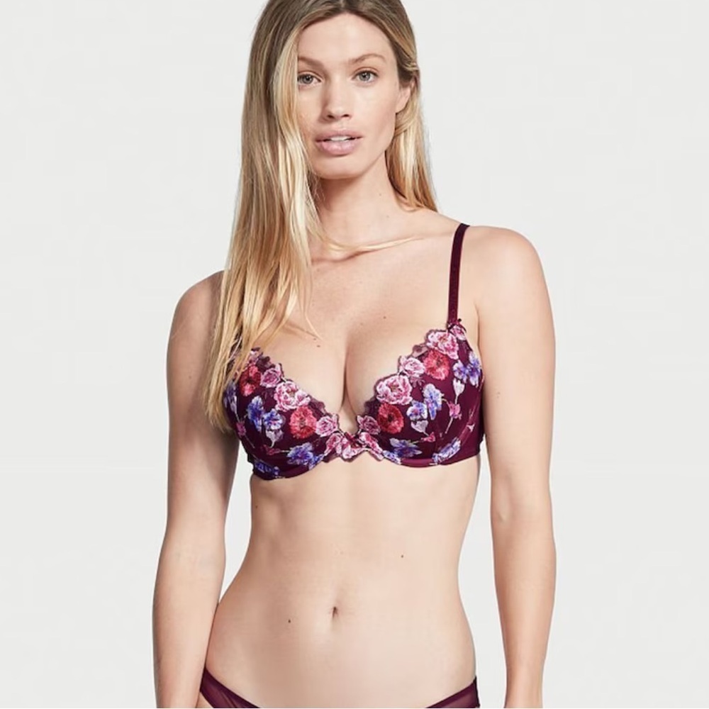 $80 VICTORIA'S SECRET DREAM ANGELS FLORAL EMBROIDERED PUSH UP BRA 34D *F6